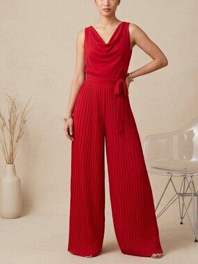 Bebe Red Satin Cowl-neck Jumpsuit